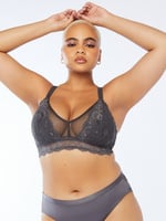 Savage X Fenty, Women's, Curvy Floral Lace Bralette, Blackened Grey Pearl,  1X at  Women's Clothing store