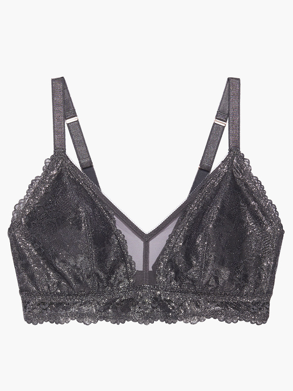 Bling Floral Lace and Mesh Bralette in Grey SAVAGE X FENTY
