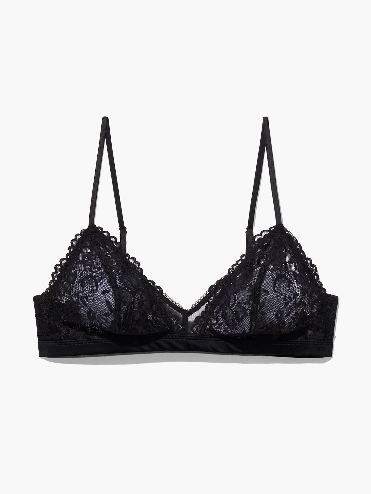 Floral Lace And Mesh Bralette in Black