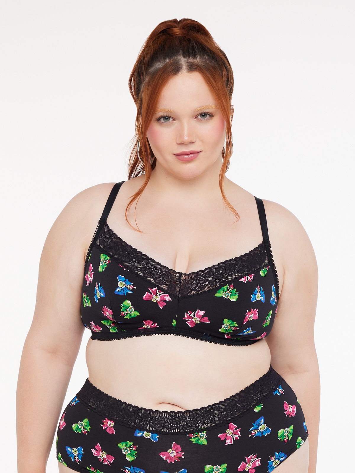 Cotton Essentials Lace Trim Bralette In Black Multi SAVAGE X FENTY