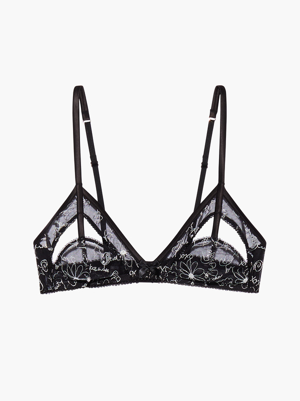 Dear Diary Embroidered Caged Bralette in Black | SAVAGE X FENTY UK ...