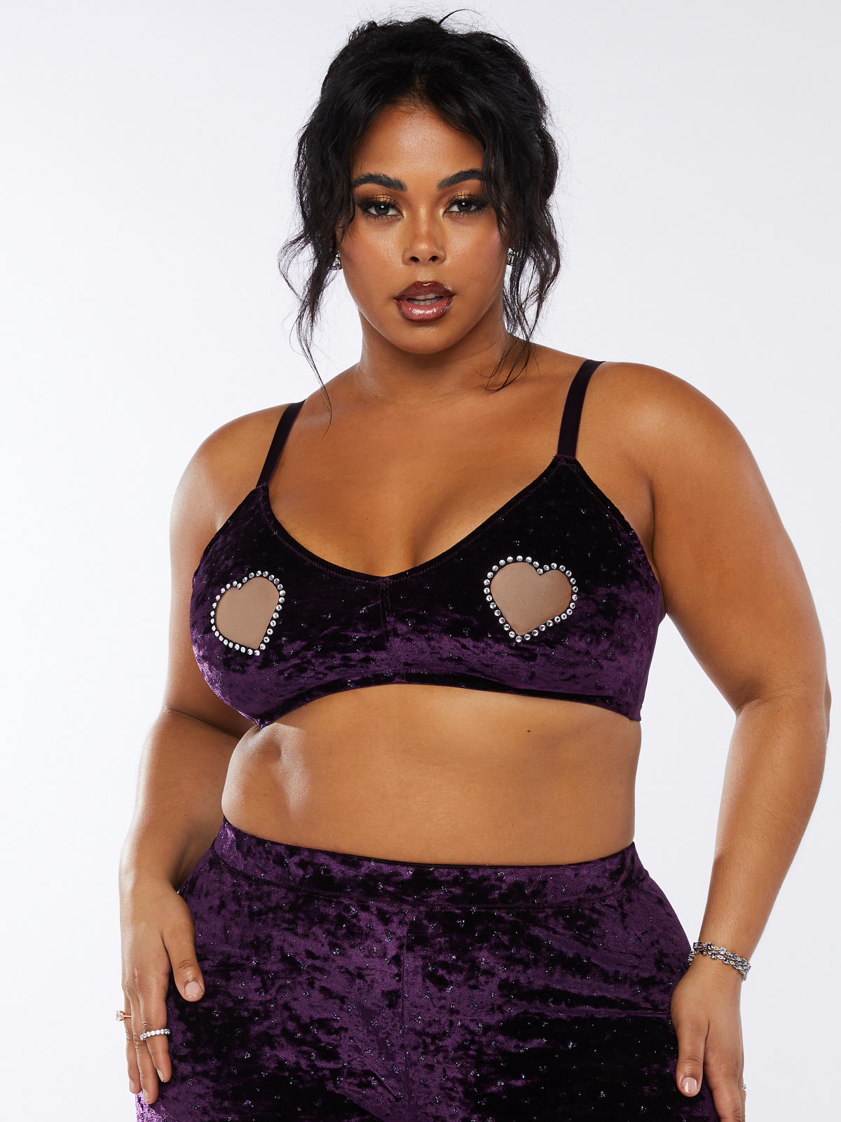 Velvet Hearts Cut-Out Bralette with Tulle in Purple