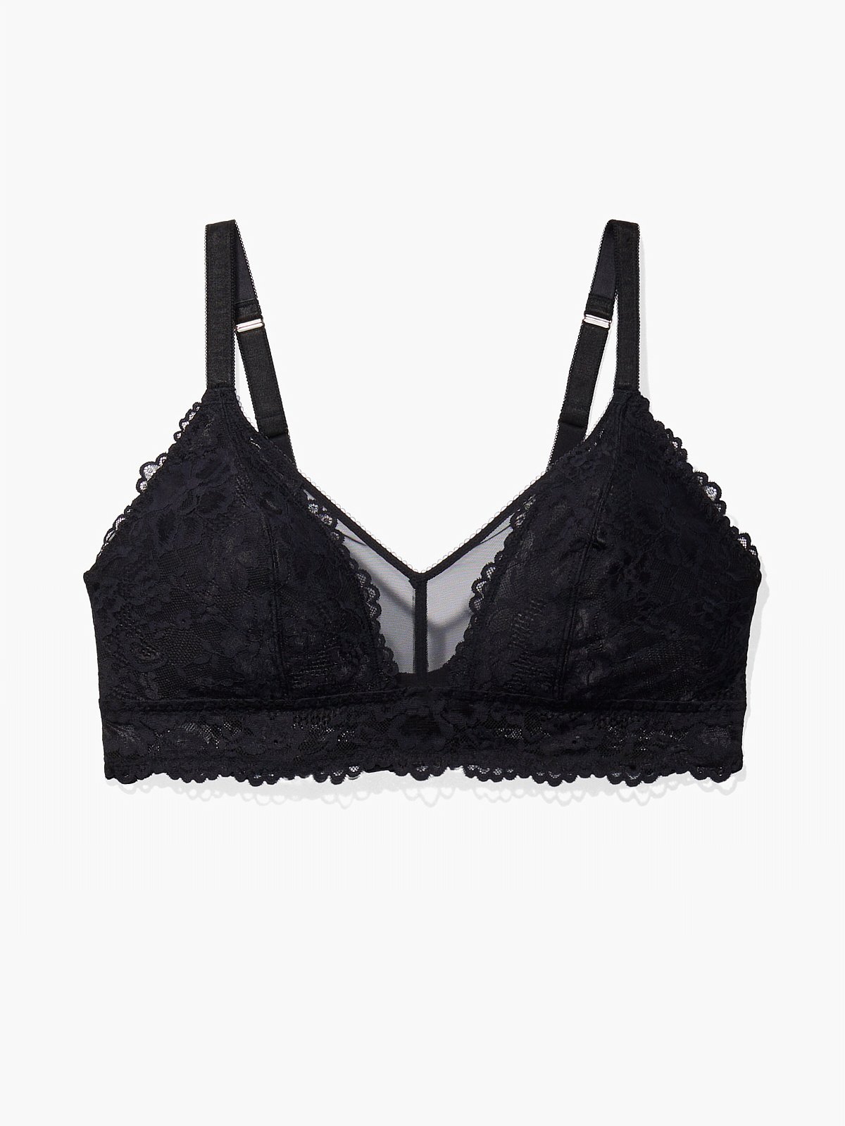 Floral Lace And Mesh Bralette in Black