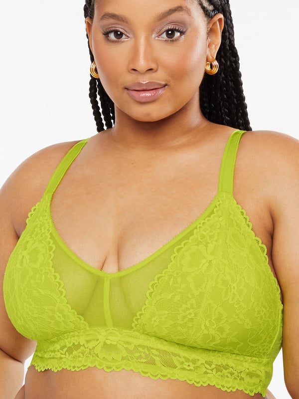 Savage X Fenty Womens Curvy Floral Lace and Mesh Bralette