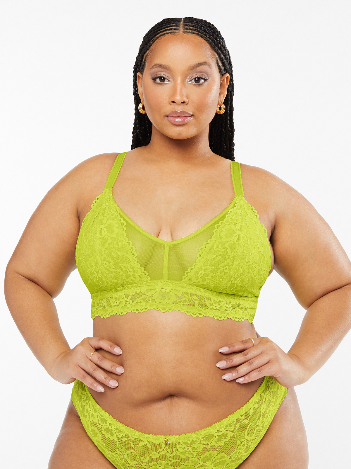 Floral Lace & Mesh Bralette in Green