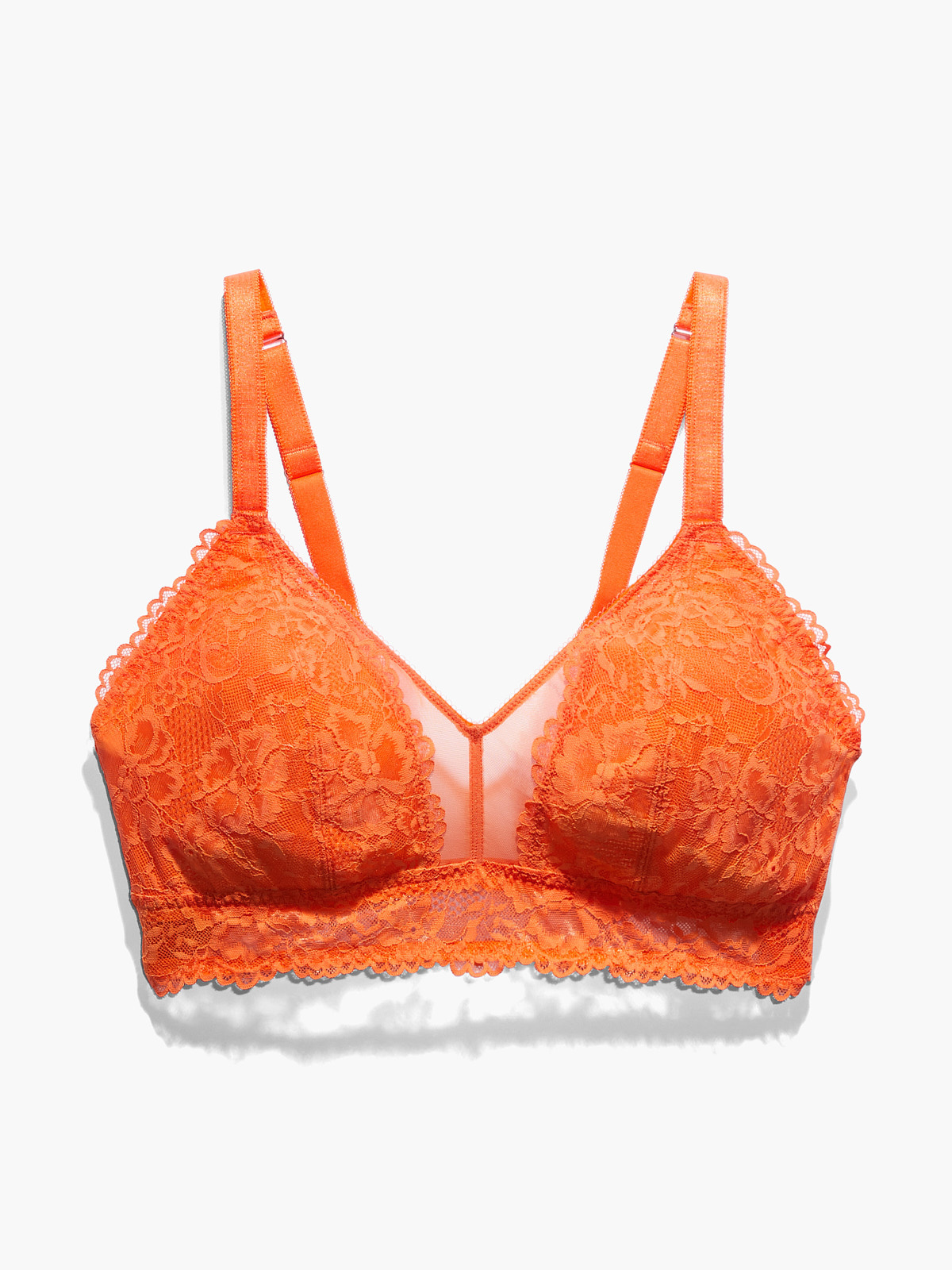 Floral Lace & Mesh Bralette in Orange