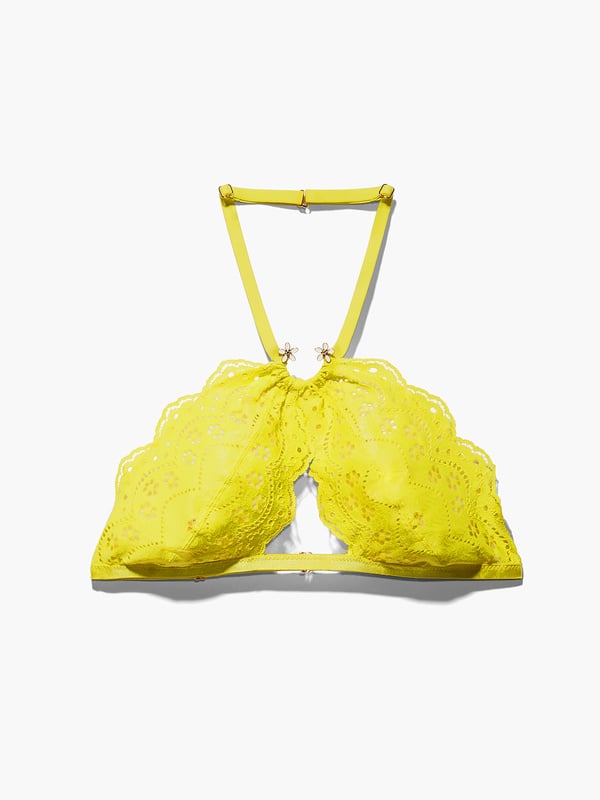 Bombshell Broderie Lace Halter Bralette in Yellow