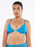 Gathered Mesh Strappy Bralette in Blue