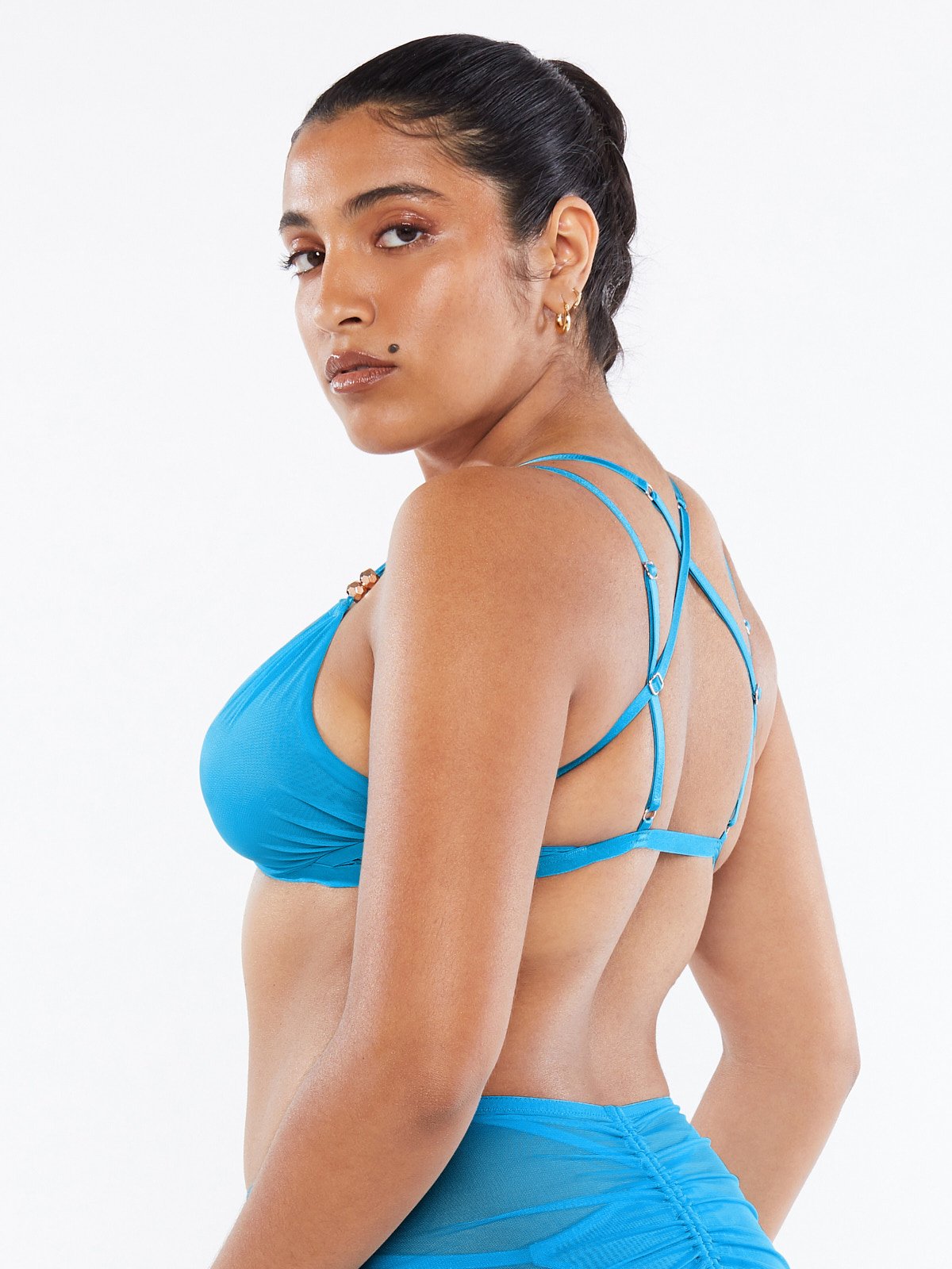 Harriet Blue Strappy Mesh with Ring Detail Bra