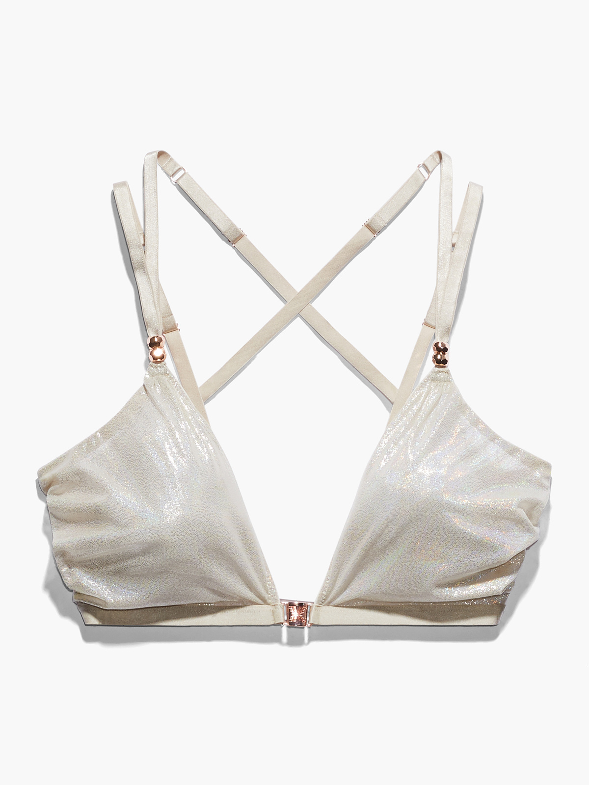 Gathered Mesh Strappy Bralette in Silver