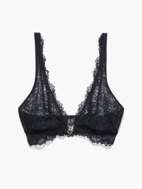 Lacy Front Hook Bra, Black, Small 