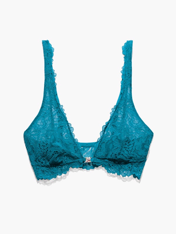 Romantic Corded Lace Front-Closure Bralette in Blue