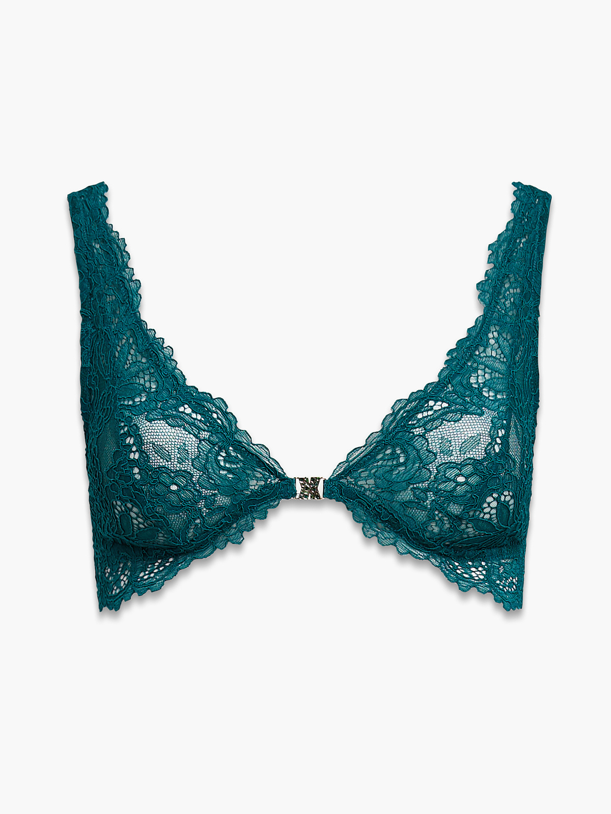 Romantic Corded Lace Front-Closure Bralette in Green
