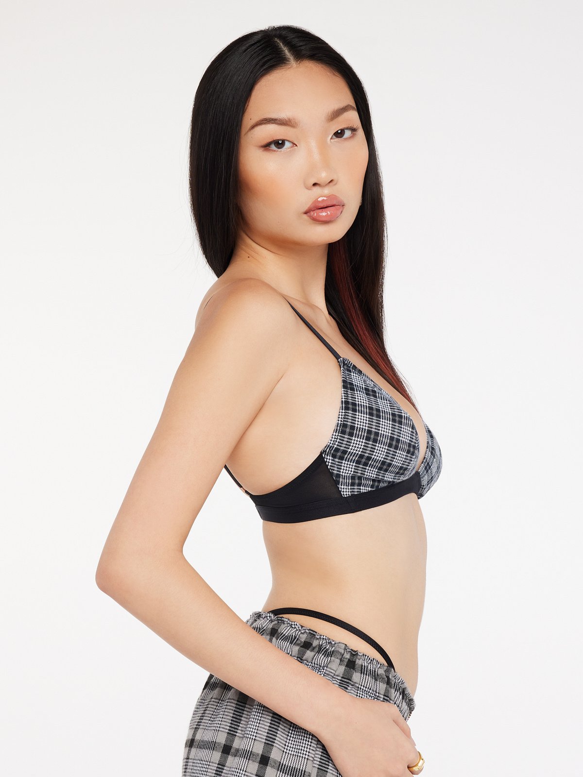 Remixed Plaid Bralette in Grey & Multi