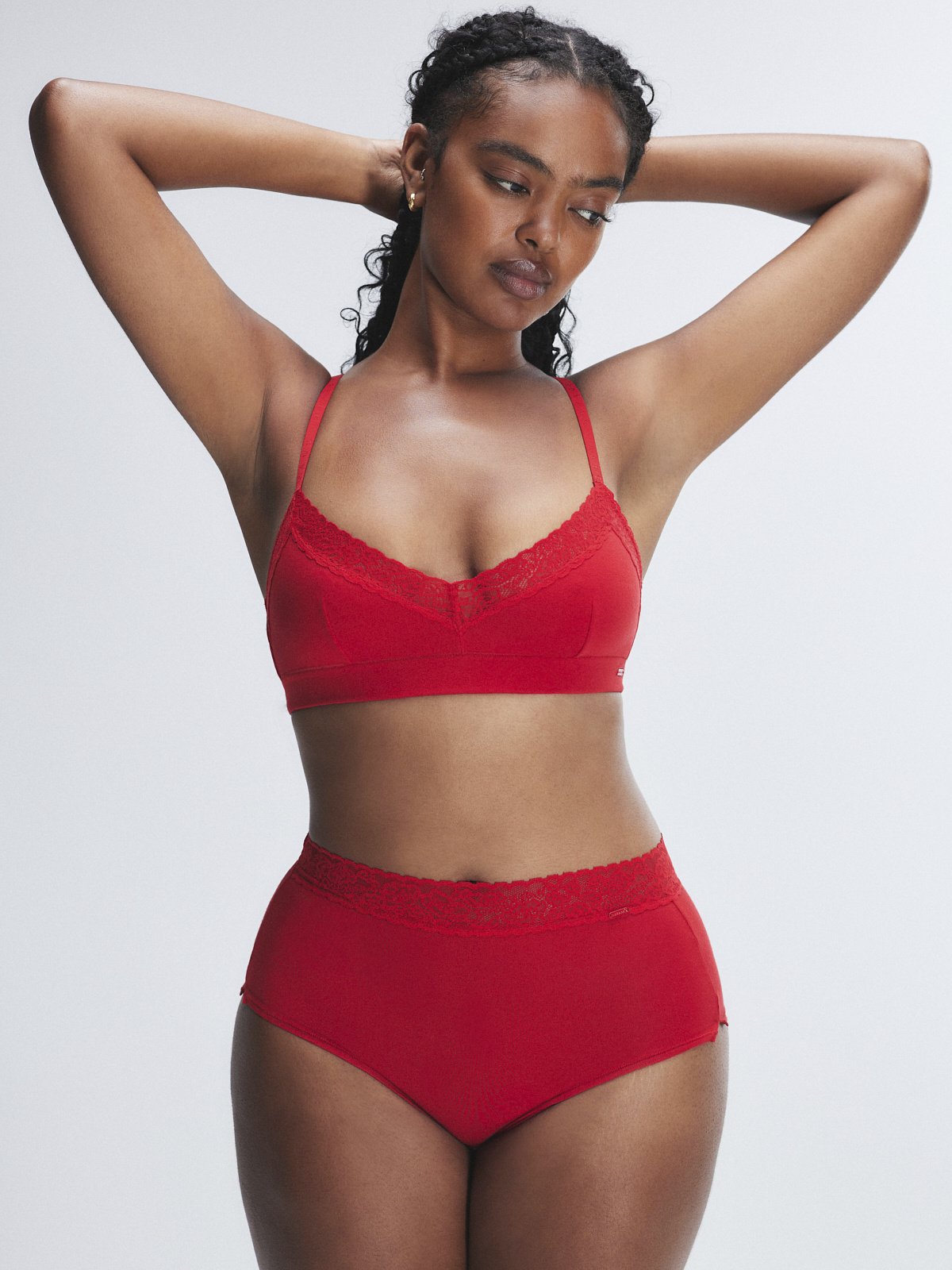 Cotton Essentials Lace Trim Triangle Bralette in Red SAVAGE X FENTY