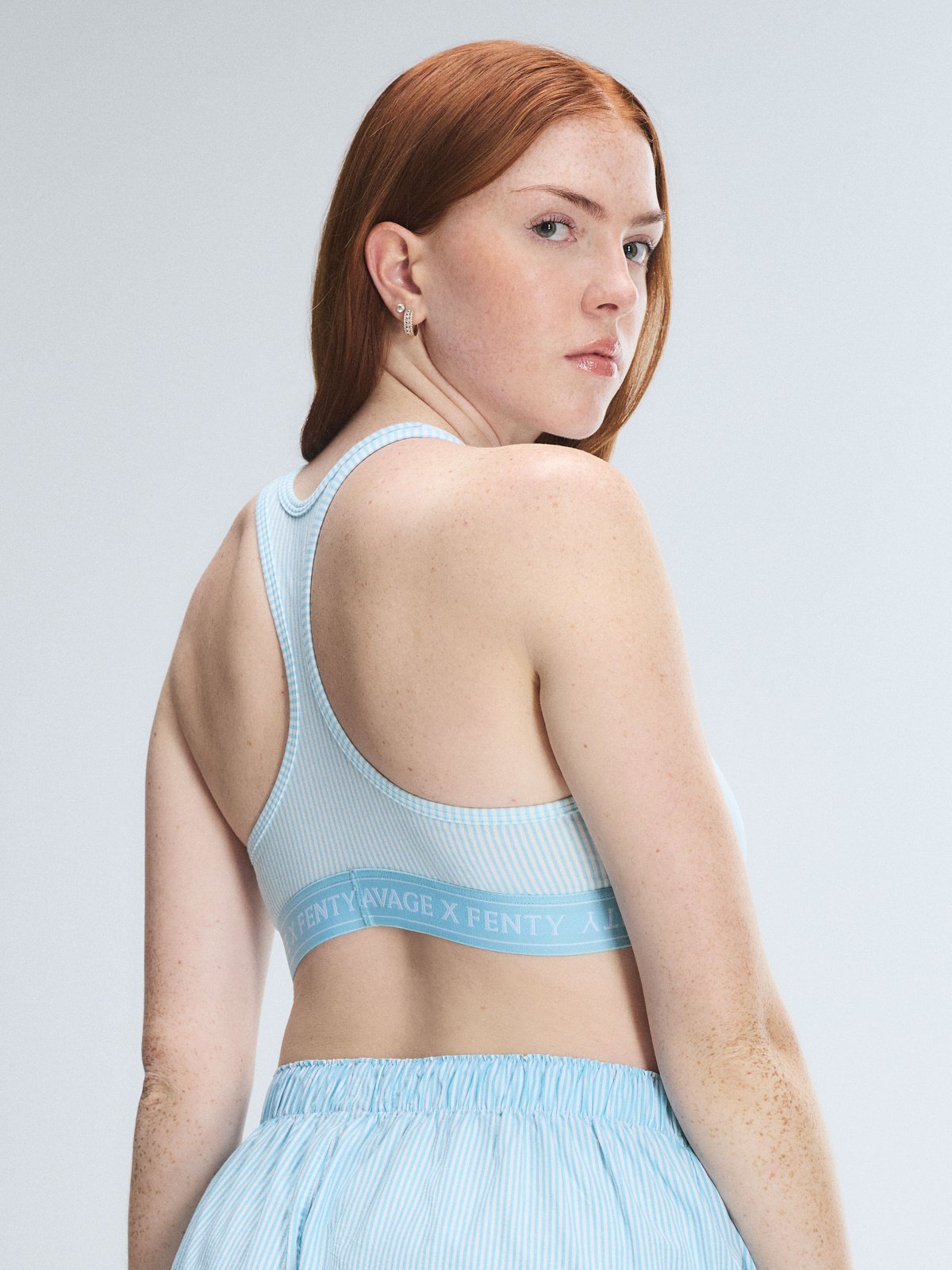 Cotton Essentials Logo-Trim Racerback Bralette in Blue | SAVAGE X FENTY