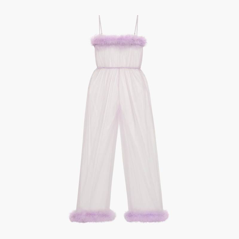 sheer marabou jumpsuit