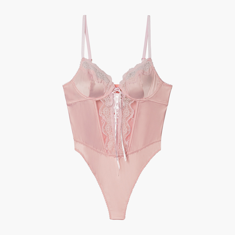 pink satin bodysuit