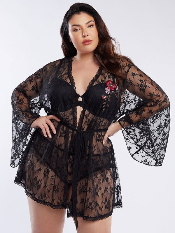 lace robe black