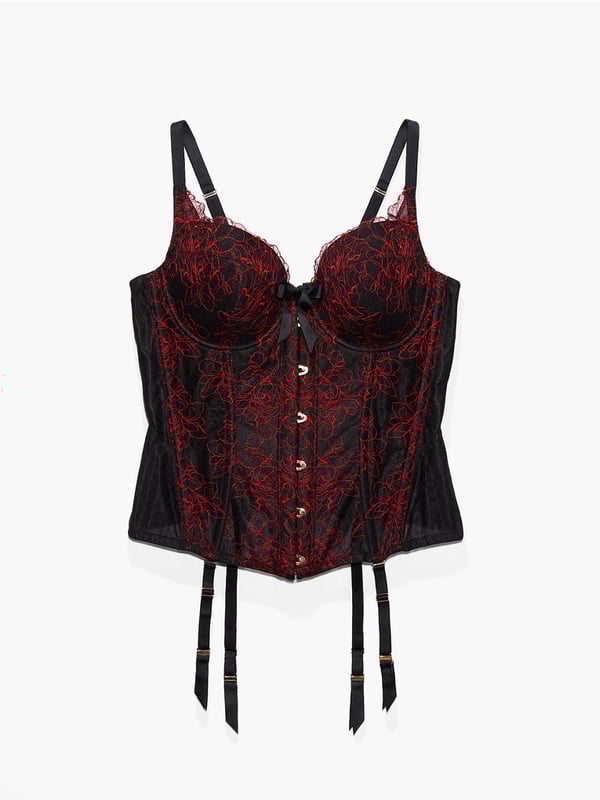 Embroidered Lace Corset in Black & Multi & Red SAVAGE X FENTY Germany