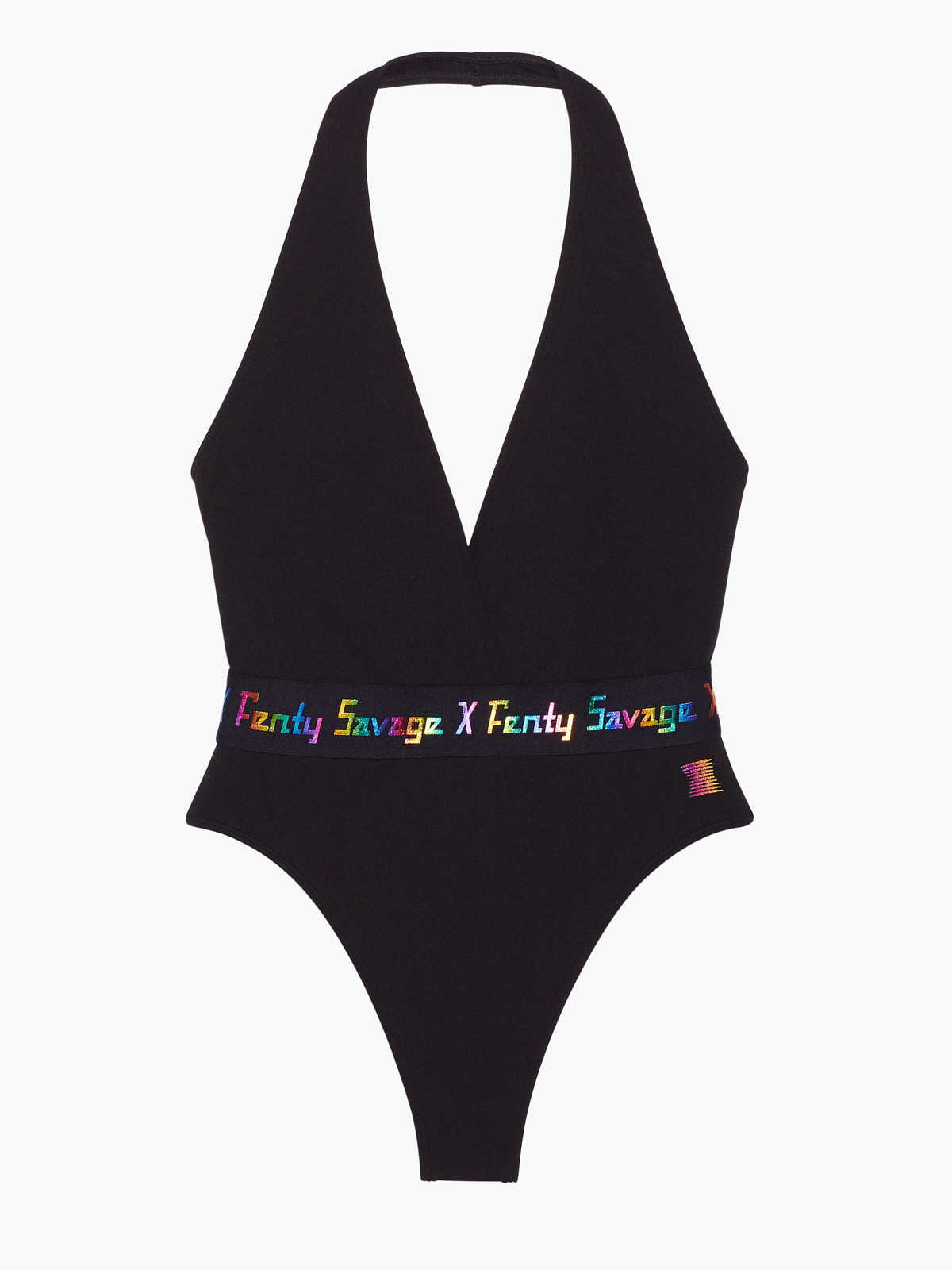 Forever Savage Bodysuit with Rainbow Logo in Black & Multi