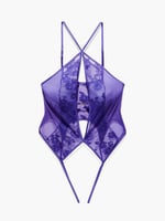 Strap Up Crotchless Lace Teddy in Blue