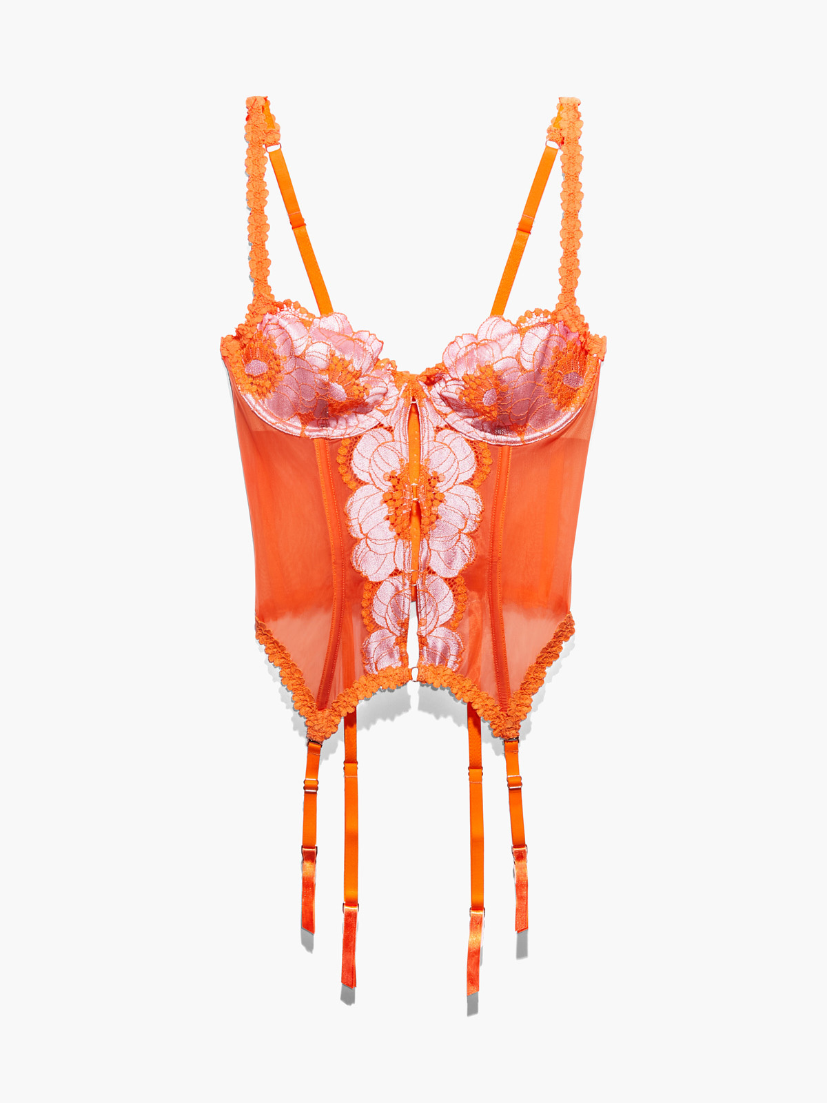 Perfect Poppies Lace Bustier with Garter in Multi & Orange & Pink