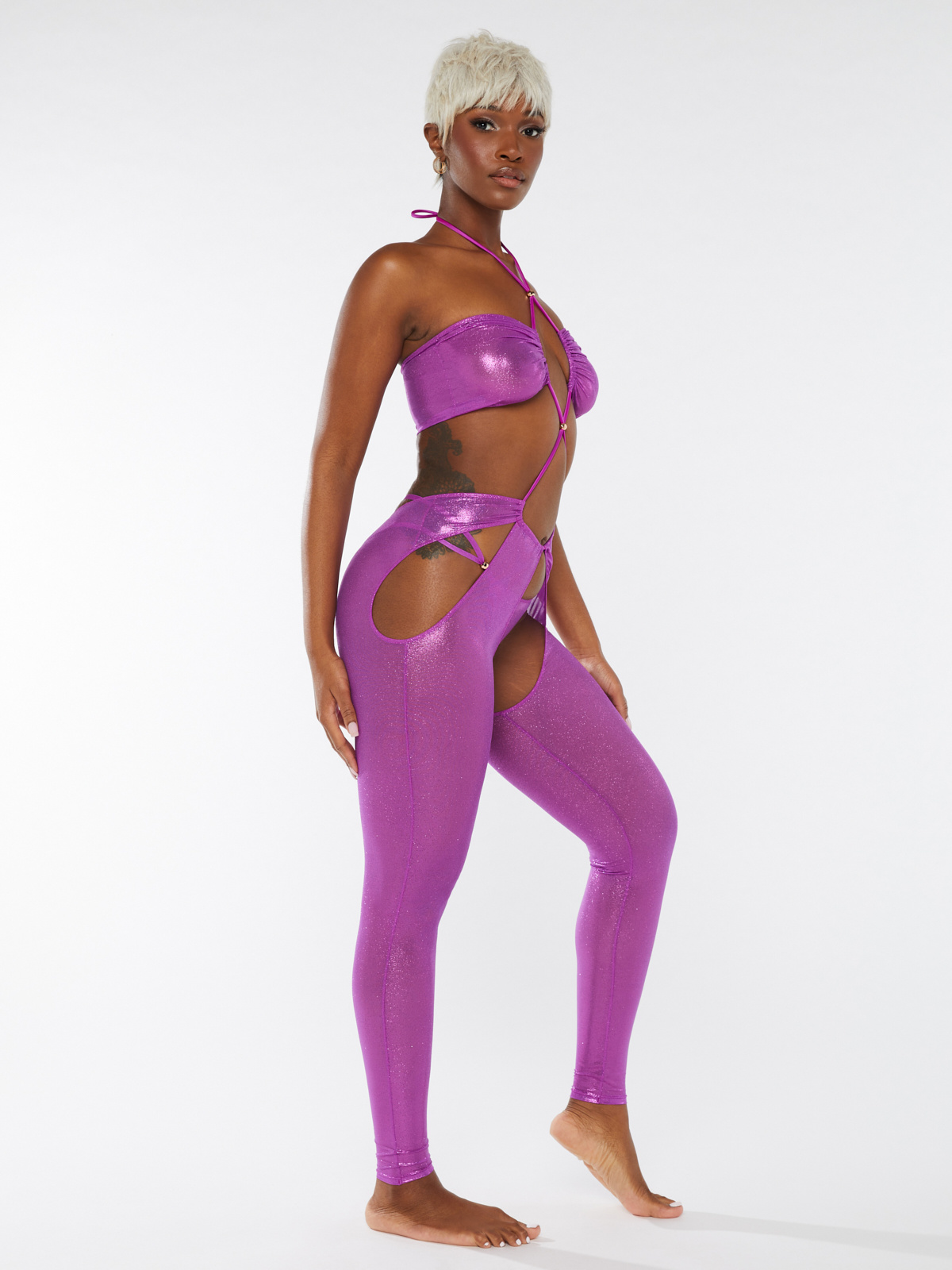 Yitty Fabletics Headliner Shaping Catsuit Purple Galaxy Women's