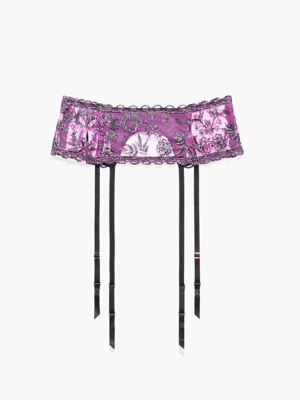 Gilded Chains Embroidered Mesh Garter Belt In Multi Purple SAVAGE X