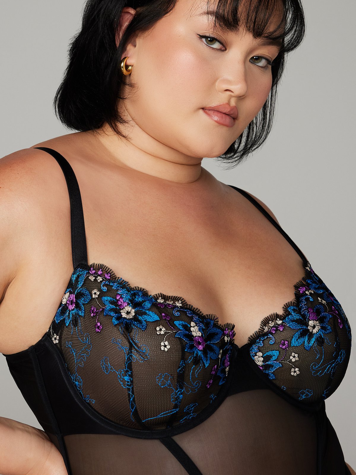 Wallflower Padded Push-Up Bra in Black & Blue & Multi