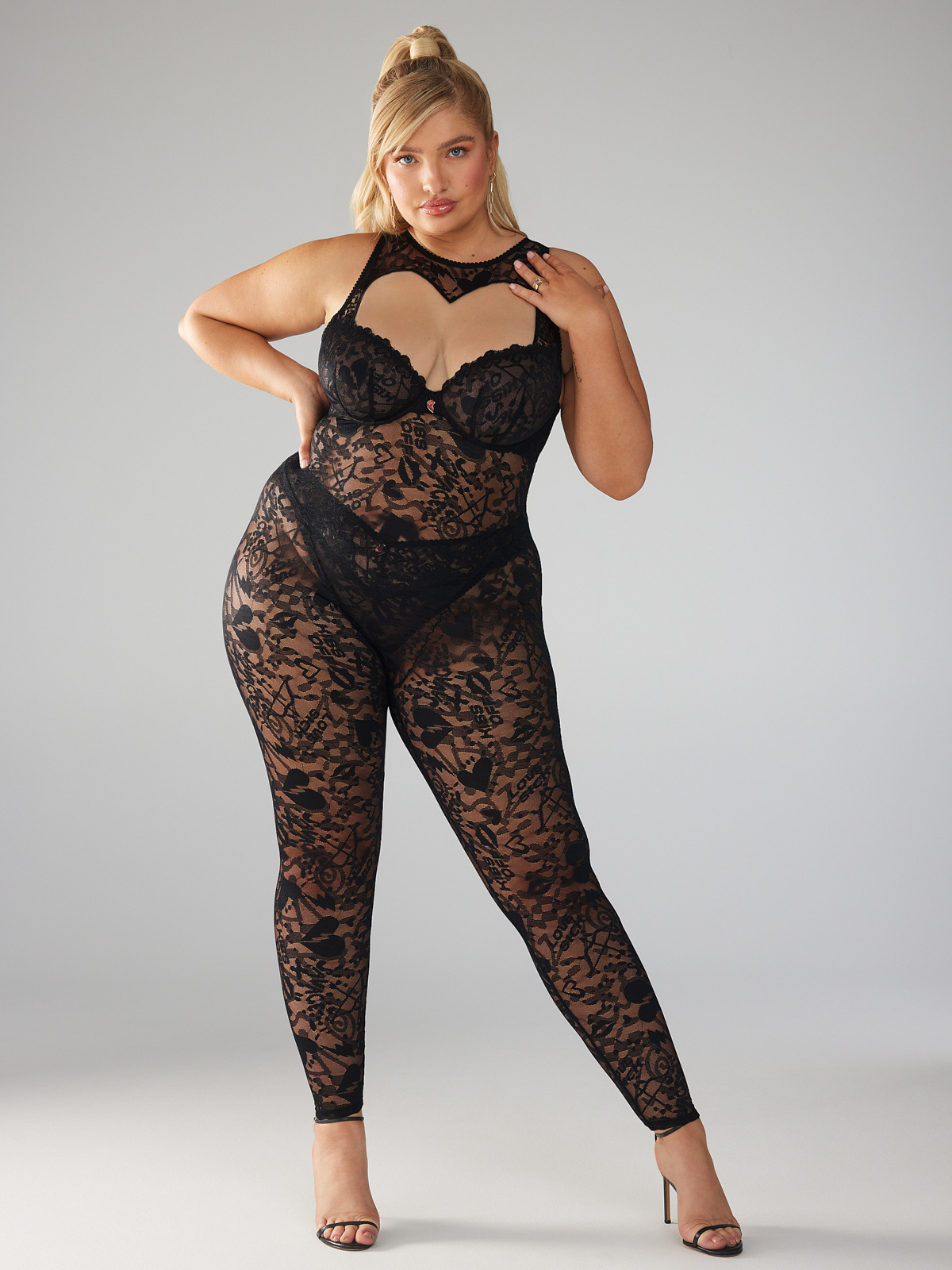 Lovestruck Lace Crotchless Catsuit in Black