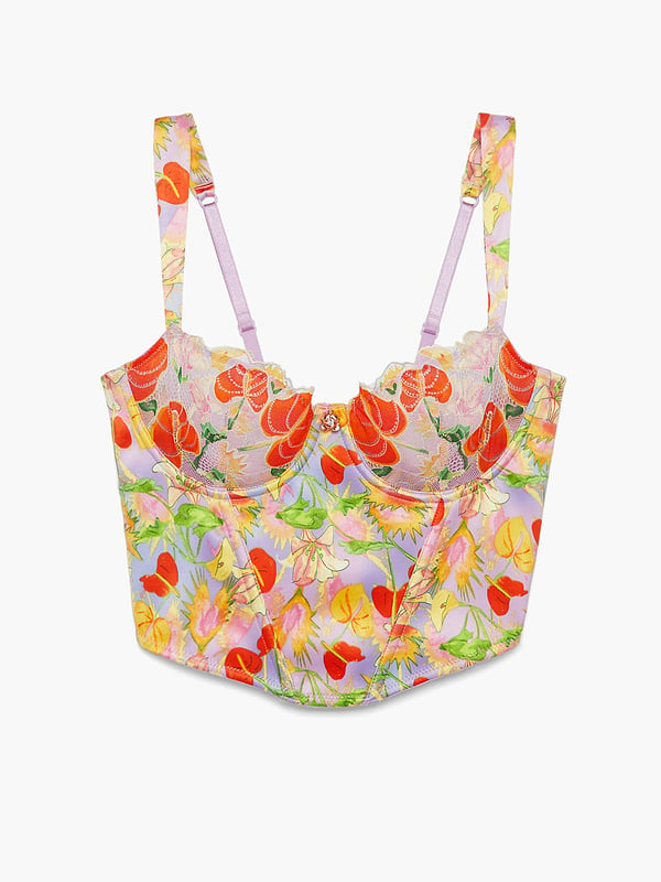 Mutha Nature Satin Unlined Demi Bra in Multi & Orange & Pink & Purple