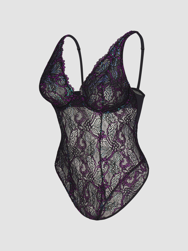 Romantic Corded Lace Metallic Underwire Teddy