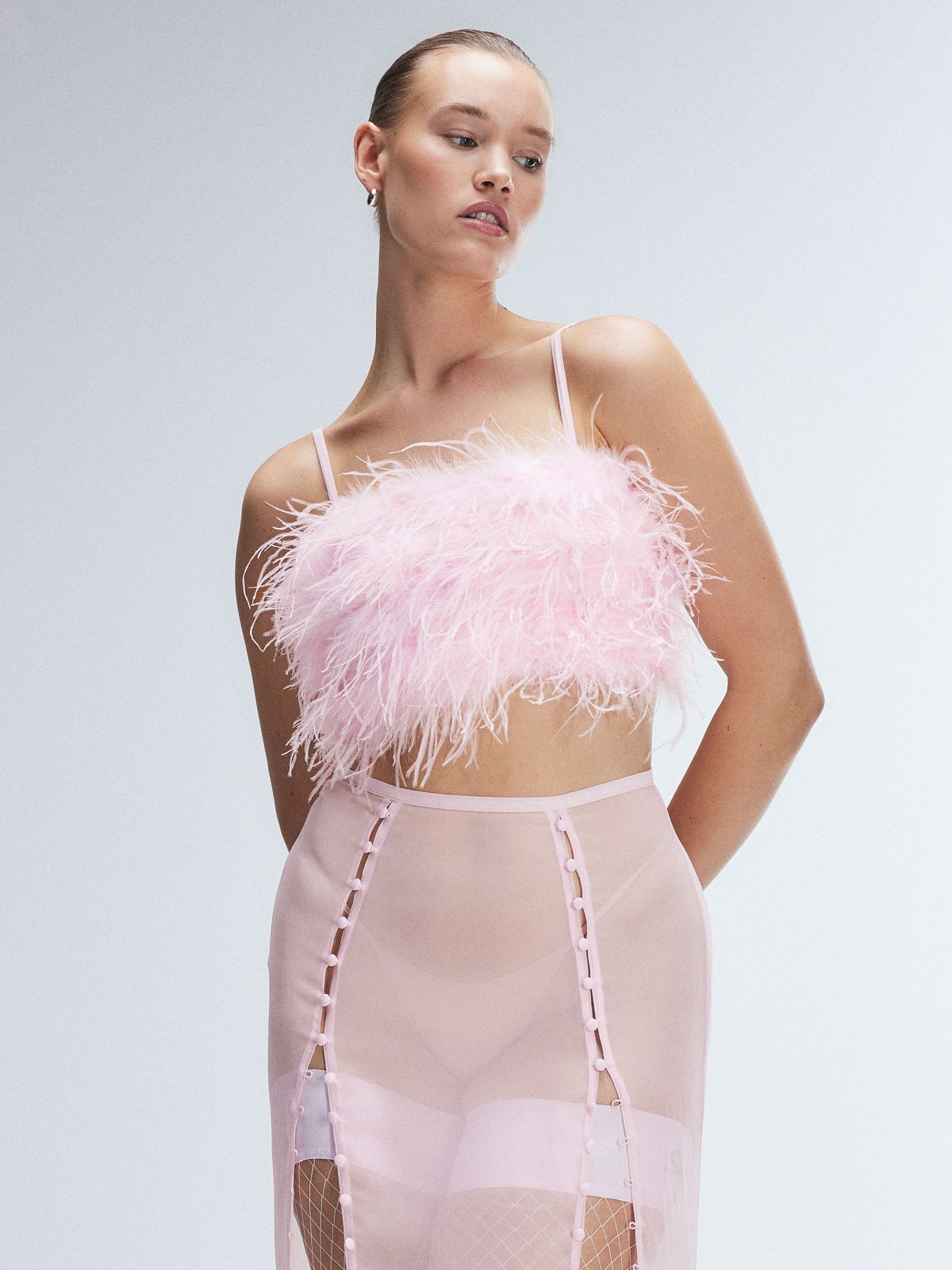 Haute Romance Ostrich Feather Crop Top