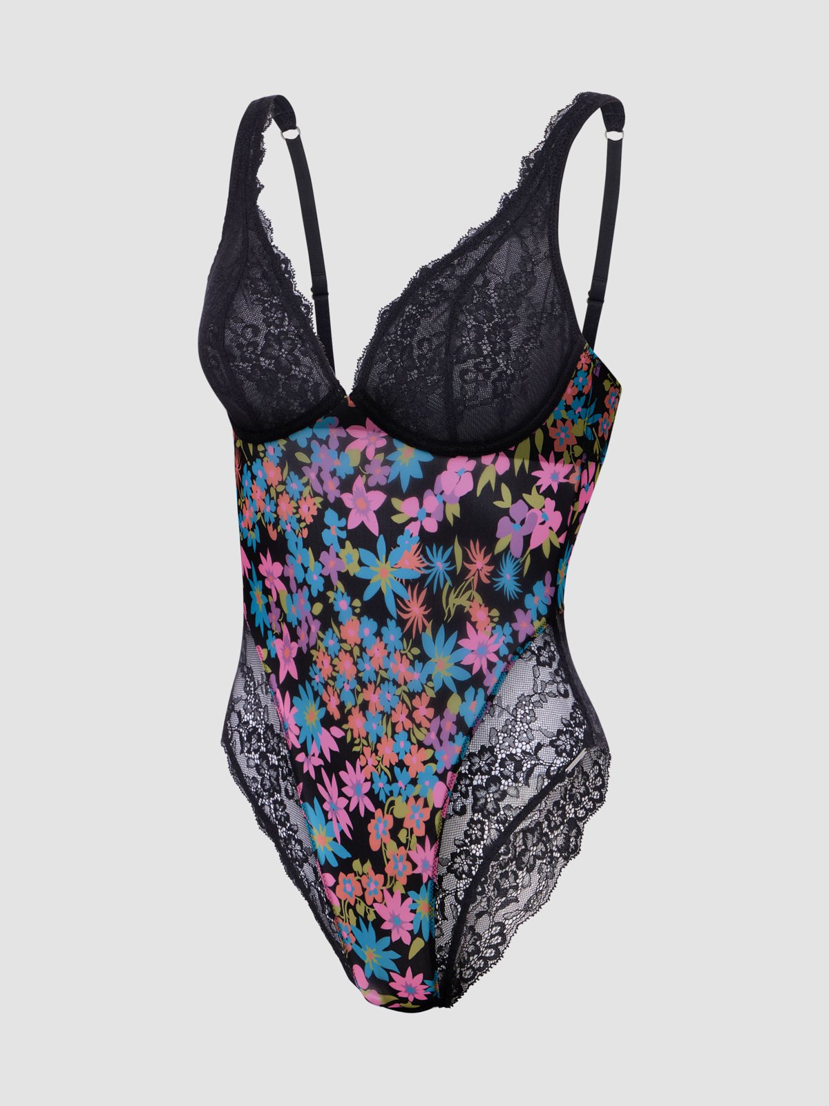 Hopelace Romantic Plunge Underwire Teddy in Black & Multi | SAVAGE X FENTY