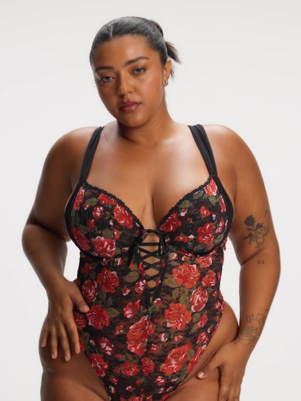 Sinful Rose Printed Lace Teddy