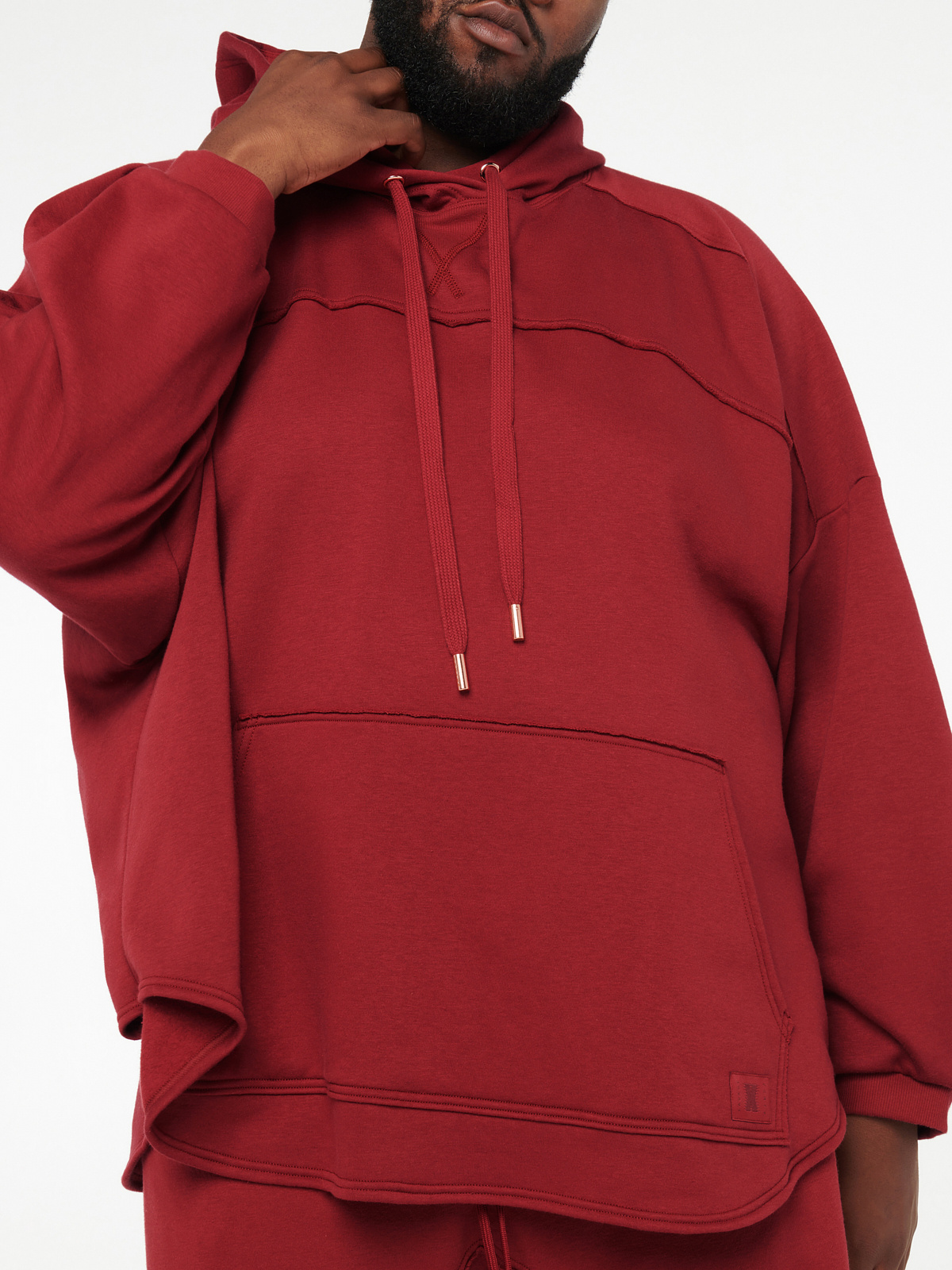 Xssential Oversized Cinched Hooded Jumpsuit in Red