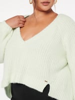 Fuzz Fit Knit V-Neck Sweater in Green | SAVAGE X FENTY