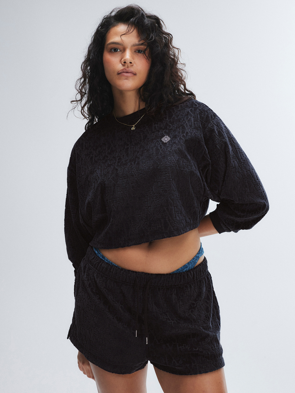 Signature Script Velour Tap Short in Black | SAVAGE X FENTY