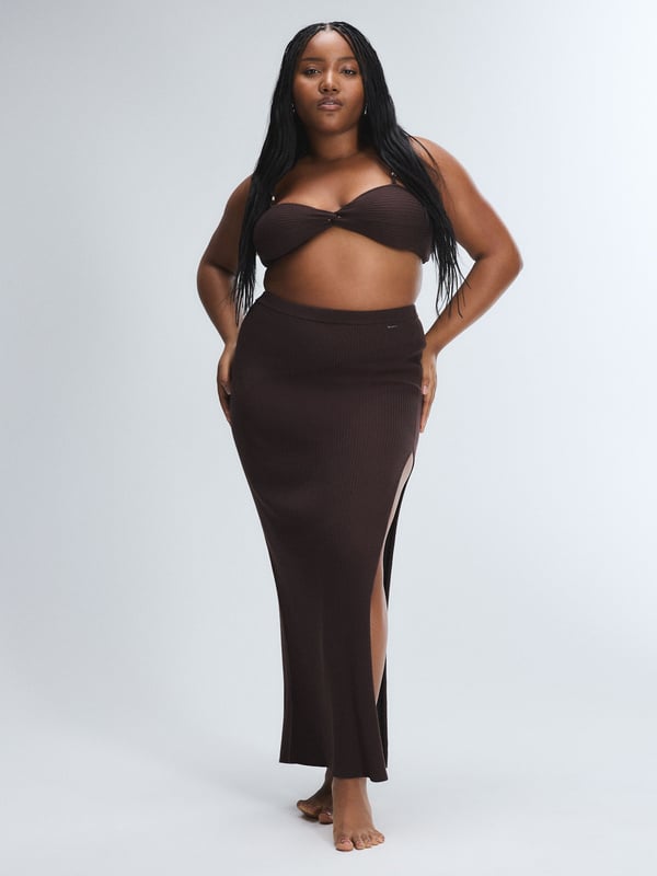 Featherweight Knit Slit Skirt - Savage