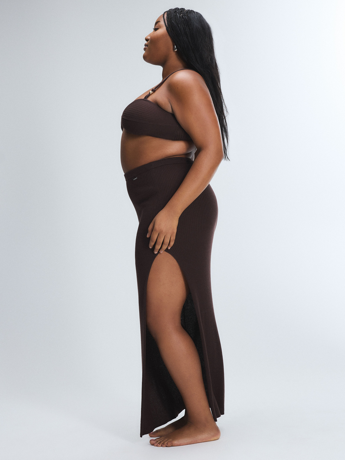 Featherweight Knit Slit Skirt in Brown | SAVAGE X FENTY