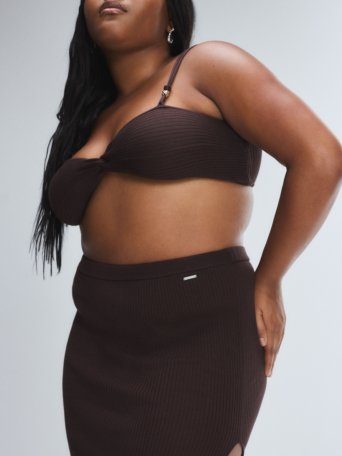 Featherweight Knit Slit Skirt in Brown | SAVAGE X FENTY