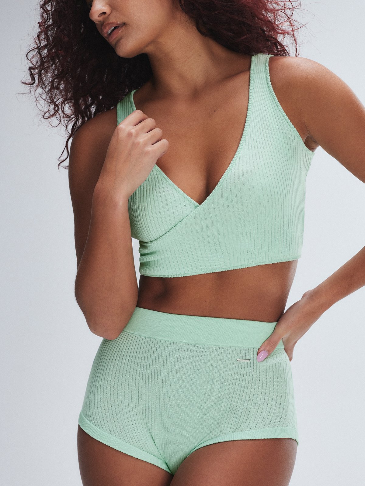 Featherweight Knit Faux Wrap Crop Top