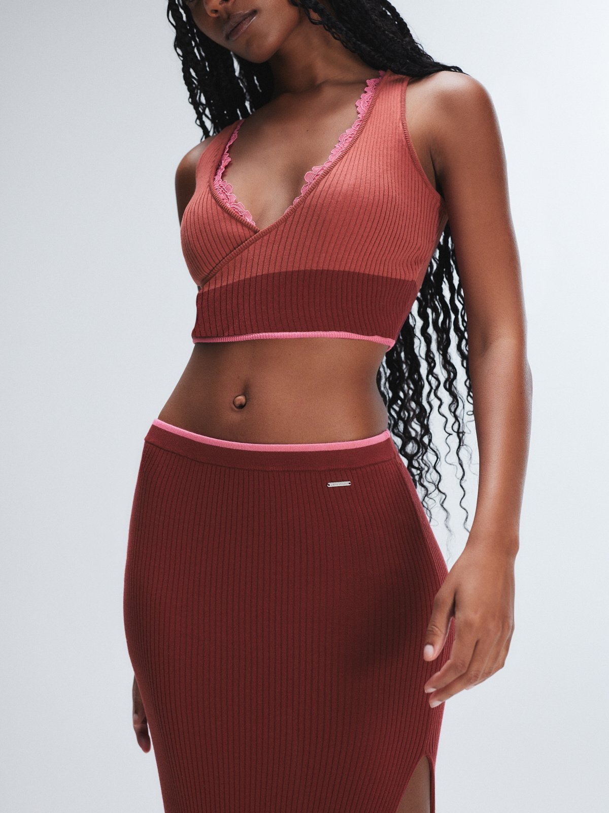 Featherweight Knit Faux Wrap Crop Top