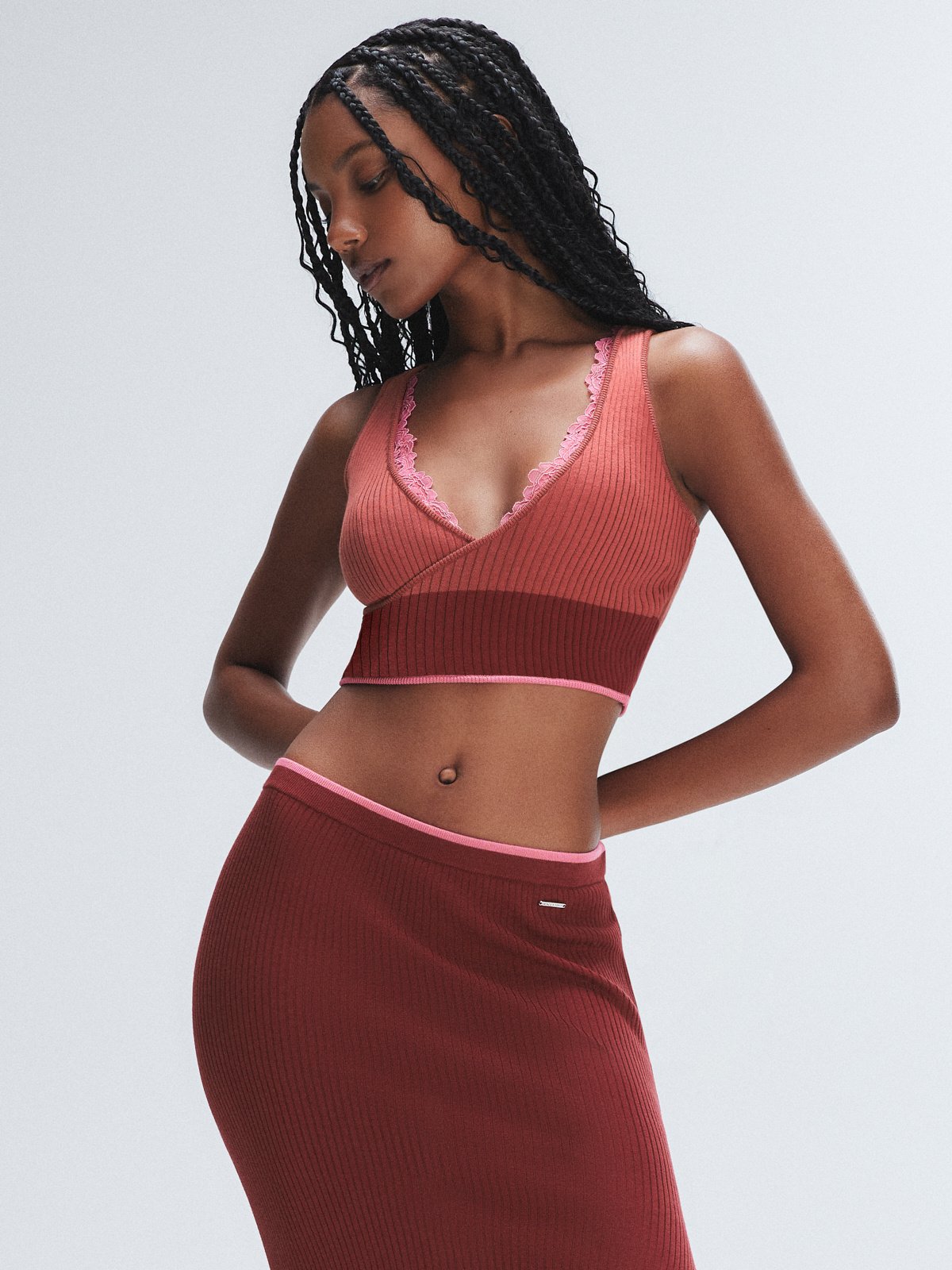 Featherweight Knit Faux Wrap Crop Top