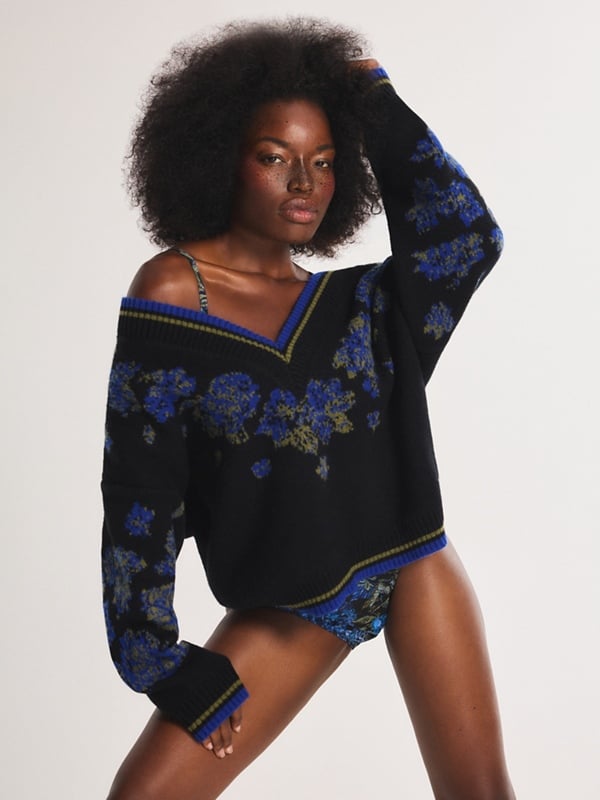 Floral Rush Knit V-Neck Sweater