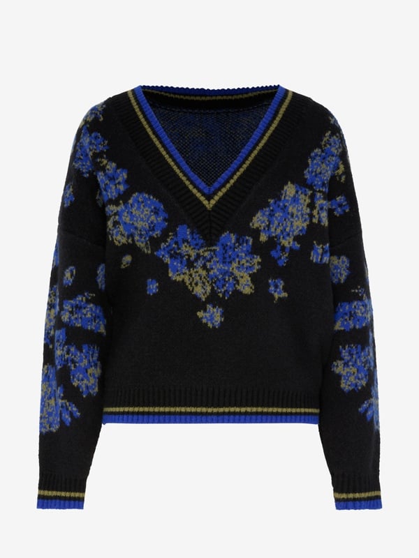 Floral Rush Knit V-Neck Sweater