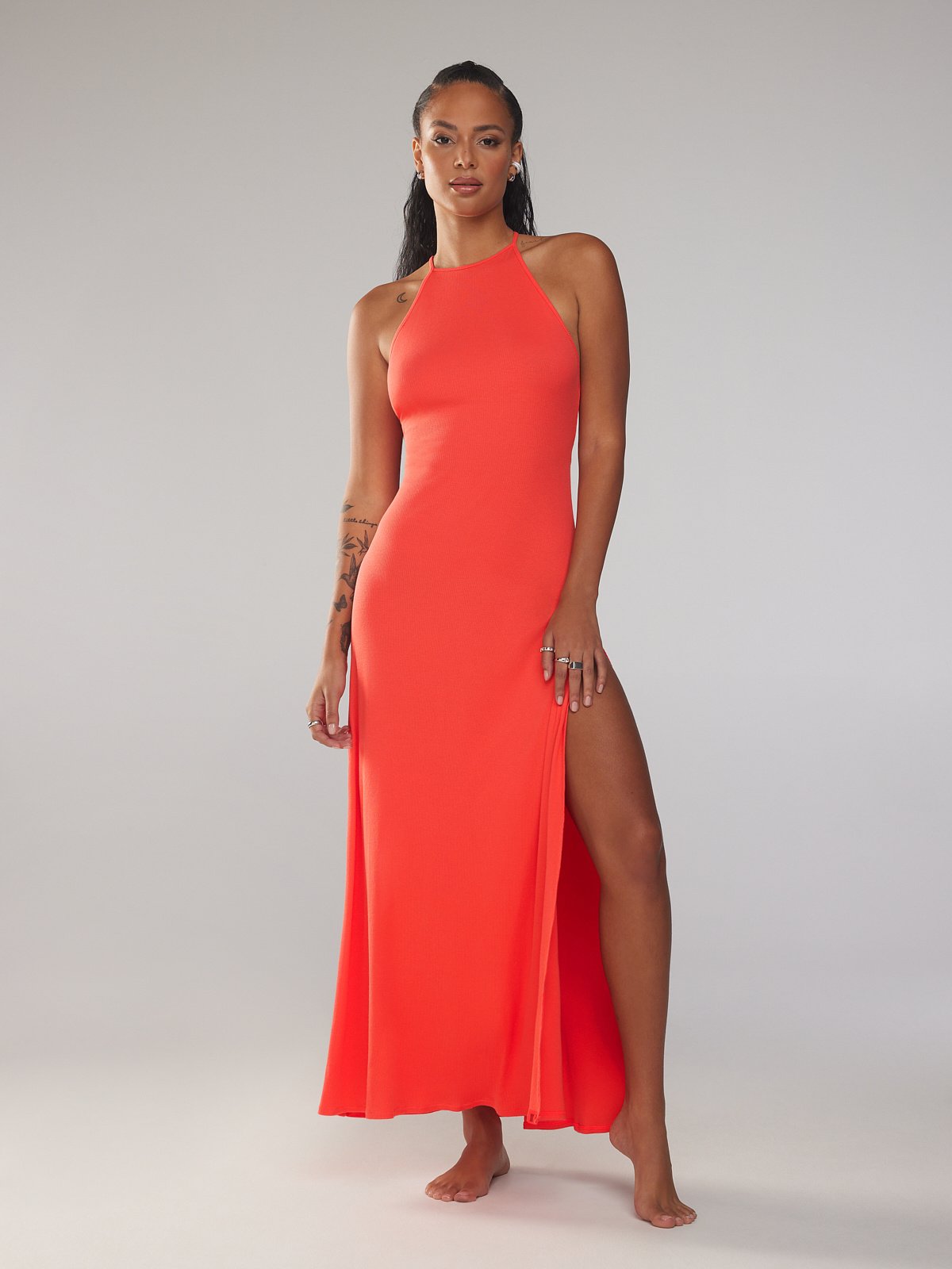 Rib Xssentials Maxi Slip in Pink & Red | SAVAGE X FENTY