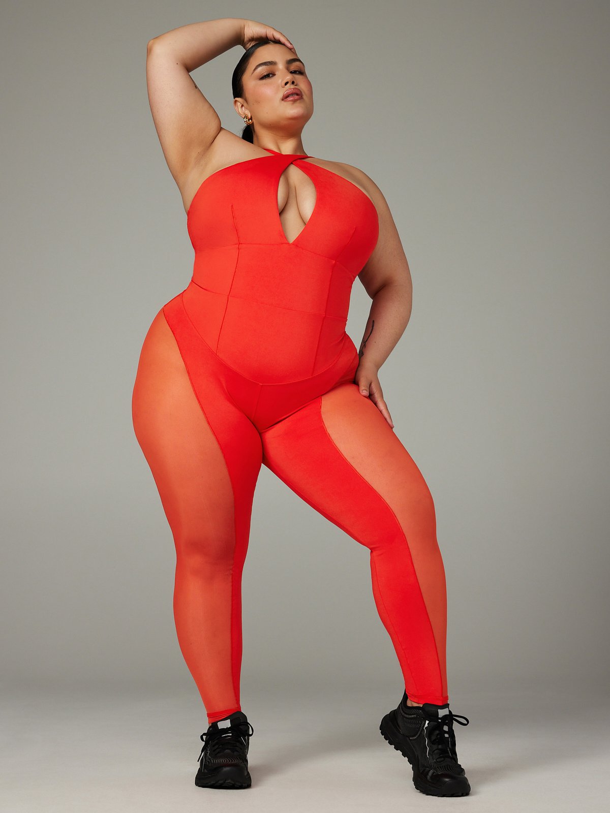Hotline Mesh Jumpsuit in Red