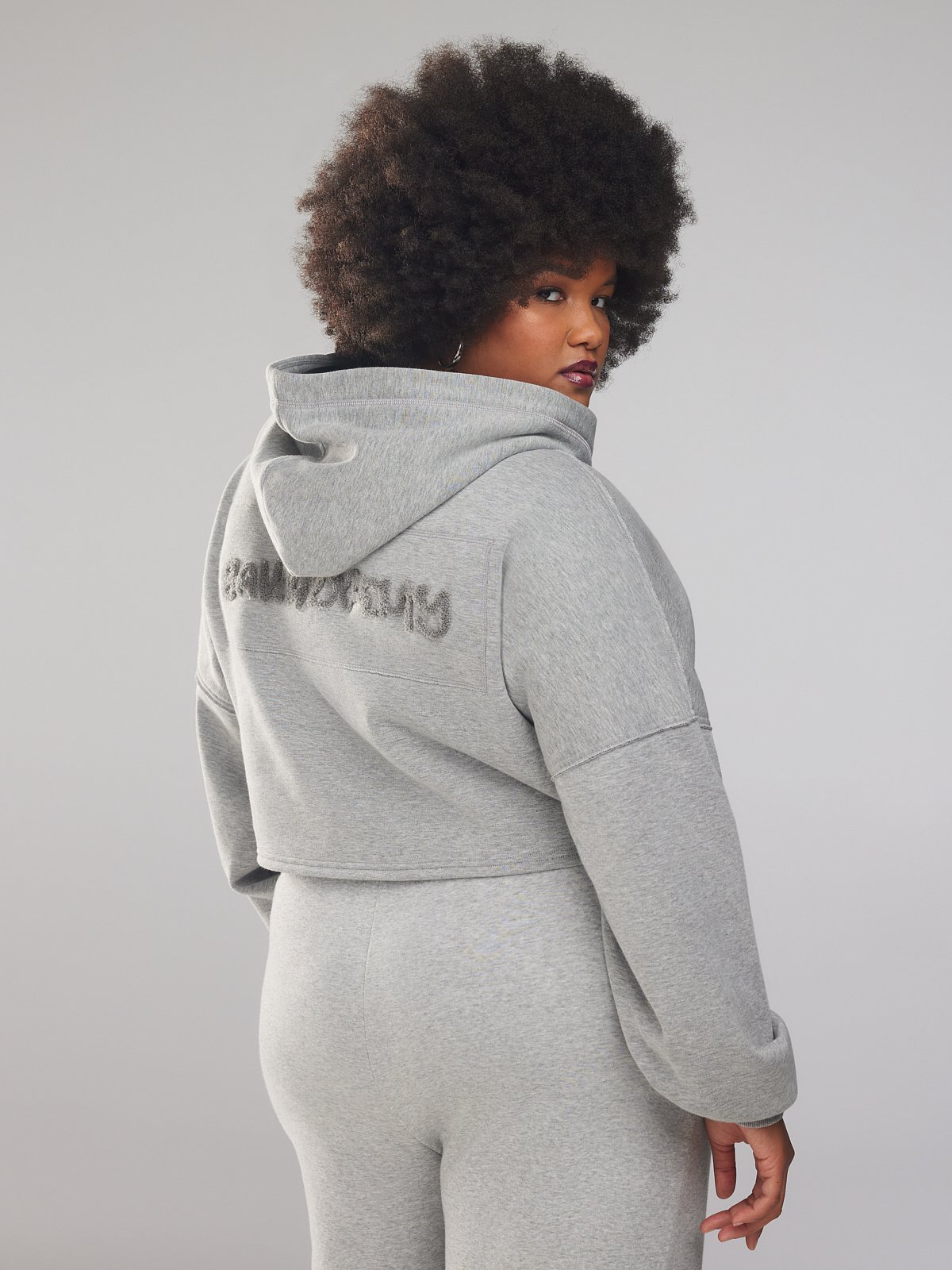 Xssential Cropped Hoodie with Logo in Grey | SAVAGE X FENTY